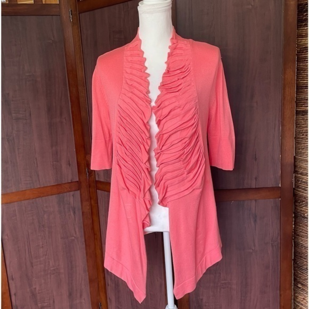 BOSTON PROPER Coral Ruffle Open Cardigan size XS‎